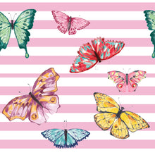 Load image into Gallery viewer, Pre-Order Pink Striped Butterflies Animals Girl Bullet, DBP, Rib Knit, Cotton Lycra + other fabrics