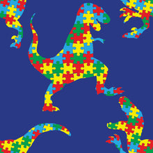 Load image into Gallery viewer, Pre-Order Puzzle Dinosaur Autism Animals Boy Prints Bullet, DBP, Rib Knit, Cotton Lycra + other fabrics