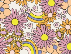 Pre-Order Retro Rainbow Floral Seasons Bullet, DBP, Rib Knit, Cotton Lycra + other fabrics