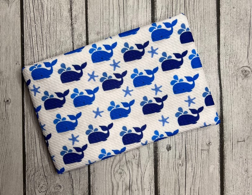 Ready to Ship Bullet Blue Whales boy print makes great bows, head wraps, bummies, and more.