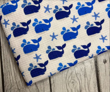 Load image into Gallery viewer, Ready to Ship Bullet Blue Whales boy print makes great bows, head wraps, bummies, and more.