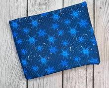 Load image into Gallery viewer, Pre-Order Striped Blue Christmas Snowflakes Bullet, DBP, Rib Knit, Cotton Lycra + other fabrics