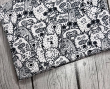 Load image into Gallery viewer, Pre-Order Black &amp; White Monsters Boy Print Bullet, DBP, Rib Knit, Cotton Lycra + other fabrics