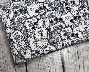 Pre-Order Black & White Monsters Boy Print Bullet, DBP, Rib Knit, Cotton Lycra + other fabrics
