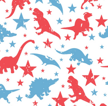 Load image into Gallery viewer, Pre-Order Bullet, DBP, Velvet and Rib Knit fabric Fourth of July Dinosaurs Animals makes great bows, head wraps, bummies, and more.
