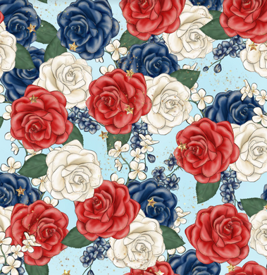 Pre-Order Bullet, DBP, Velvet and Rib Knit fabric Fourth of July Floral Roses makes great bows, head wraps, bummies, and more.