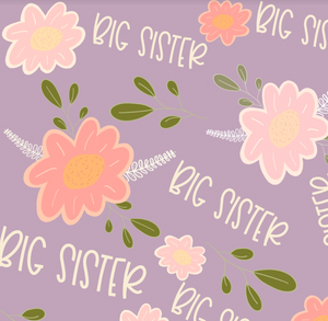 Pre-Order Bullet, DBP, Velvet and Rib Knit fabric Big Sister Lavender Title makes great bows, head wraps, bummies, and more.