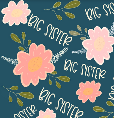 Pre-Order Bullet, DBP, Velvet and Rib Knit fabric Big Sister Teal Title makes great bows, head wraps, bummies, and more.