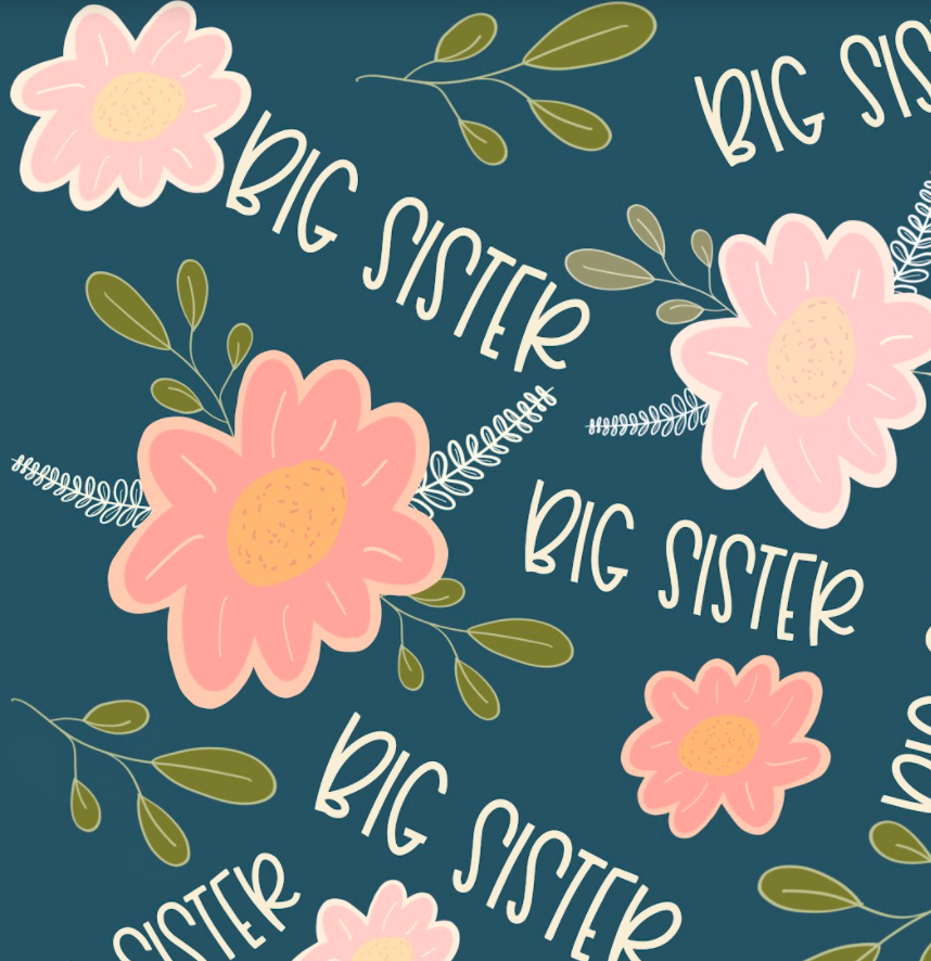 Pre-Order Bullet, DBP, Velvet and Rib Knit fabric Big Sister Teal Title makes great bows, head wraps, bummies, and more.