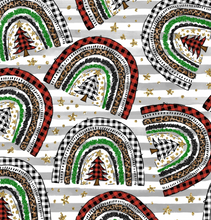 Load image into Gallery viewer, Pre-Order Bullet, DBP, Velvet and Rib Knit fabric Christmas Plaid Rainbows Season makes great bows, head wraps, bummies, and more.