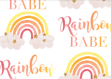 Load image into Gallery viewer, Pre-Order Bullet, DBP, Velvet and Rib Knit fabric Rainbow Babe Title Seasons makes great bows, head wraps, bummies, and more.