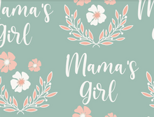 Load image into Gallery viewer, Pre-Order Bullet, DBP, Velvet and Rib Knit fabric Mama&#39;s Girl Sage Pink White Floral Title makes great bows, head wraps, bummies, and more.