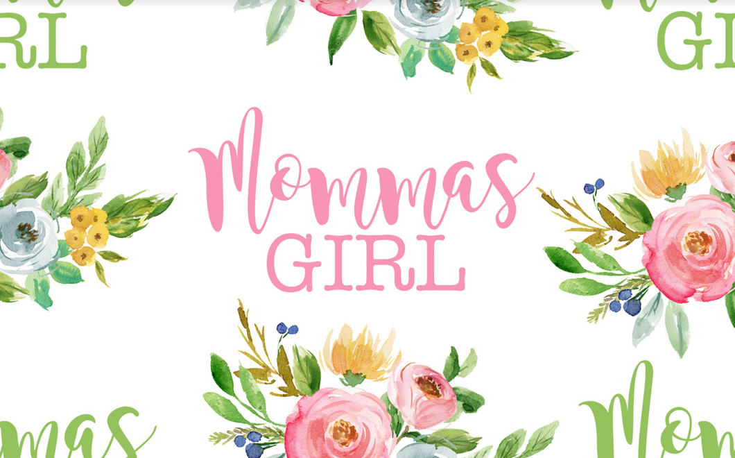Pre-Order Bullet, DBP, Velvet and Rib Knit fabric Mama's Girl Floral Title makes great bows, head wraps, bummies, and more.