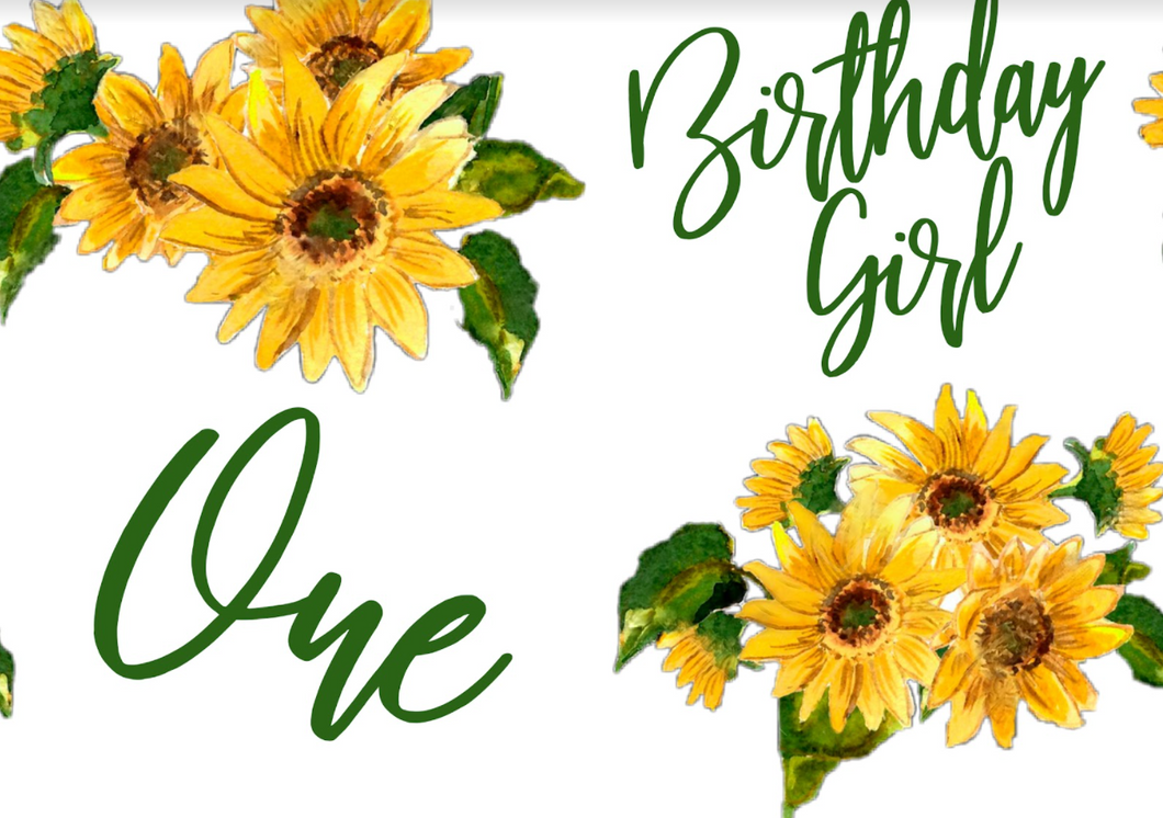 Pre-Order Bullet, DBP, Velvet and Rib Knit fabric Birthday Girl One Year Sunflower Floral Title makes great bows, head wraps, bummies, and more.