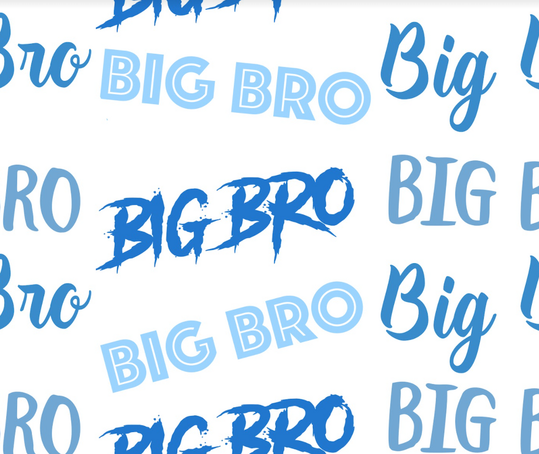 Pre-Order Bullet, DBP, Velvet and Rib Knit fabric Blue Big Bro Big Brother Title Boy Print makes great bows, head wraps, bummies, and more.