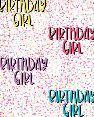 Pre-Order Bullet, DBP, Velvet and Rib Knit fabric Birthday Girl Confetti Title makes great bows, head wraps, bummies, and more.