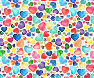 Pre-Order Bullet, DBP, Velvet and Rib Knit fabric Watercolor Mixed Hearts Valentine Shapes makes great bows, head wraps, bummies, and more.