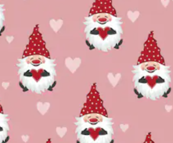 Pre-Order Bullet, DBP, Velvet and Rib Knit fabric Gnome Love Valentine makes great bows, head wraps, bummies, and more.