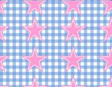 Load image into Gallery viewer, Pre-Order Pink Star Blue Gingham Shapes Bullet, DBP, Rib Knit, Cotton Lycra + other fabrics