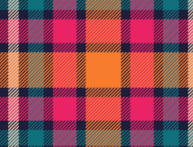 Pre-Order Orange Pink Blue Plaid Shapes Bullet, DBP, Rib Knit, Cotton Lycra + other fabrics