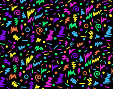 Load image into Gallery viewer, Pre-Order Neon 90&#39;s Squiggles Shapes Bullet, DBP, Rib Knit, Cotton Lycra + other fabrics