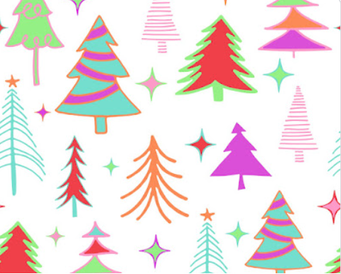 Pre-Order Bullet, DBP, Velvet and Rib Knit fabric Bright Doodle Trees Christmas makes great bows, head wraps, bummies, and more.
