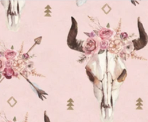 Pre-Order Pink Floral Skull Western Animals Bullet, DBP, Rib Knit, Cotton Lycra + other fabrics