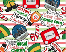 Load image into Gallery viewer, Elf Spread Christmas Cheer Character Bullet, DBP, Rib Knit, Cotton Lycra + other fabrics