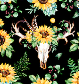 Pre-Order Sunflower Skull Floral Animals Bullet, DBP, Rib Knit, Cotton Lycra + other fabrics