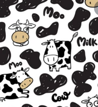 Load image into Gallery viewer, Pre-Order Bullet, DBP, Velvet and Rib Knit fabric Milk Does A Body Good Cow Animals makes great bows, head wraps, bummies, and more.