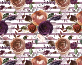 Pre-Order Striped Purple Fall Floral Bullet, DBP, Rib Knit, Cotton Lycra + other fabrics