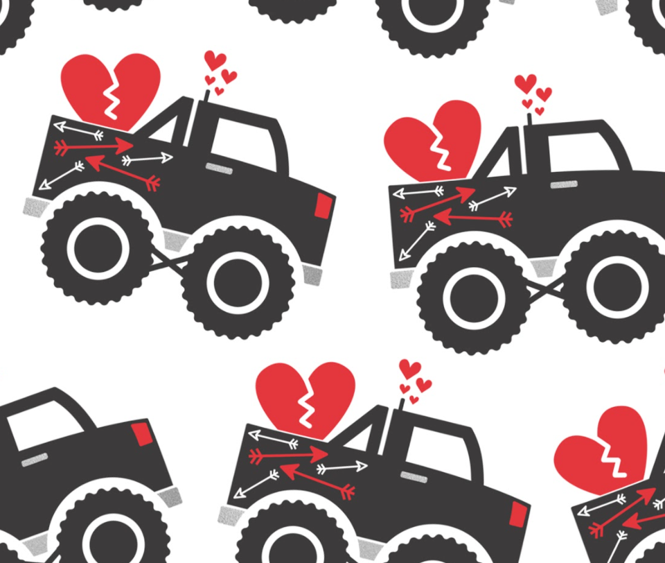 Pre-Order Bullet, DBP, Velvet and Rib Knit fabric Monster Truck Valentine Hearts Shapes Boy makes great bows, head wraps, bummies, and more.