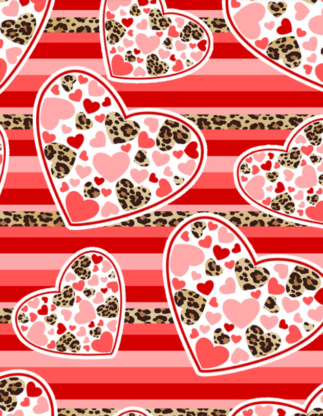 Pre-Order Red Striped Leopard Valentine Hearts Animals Shapes Bullet, DBP, Rib Knit, Cotton Lycra + other fabrics
