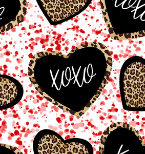 Pre-Order Bullet, DBP, Velvet and Rib Knit fabric XOXO Cheetah Valentine Shapes Paint Splat makes great bows, head wraps, bummies, and more.