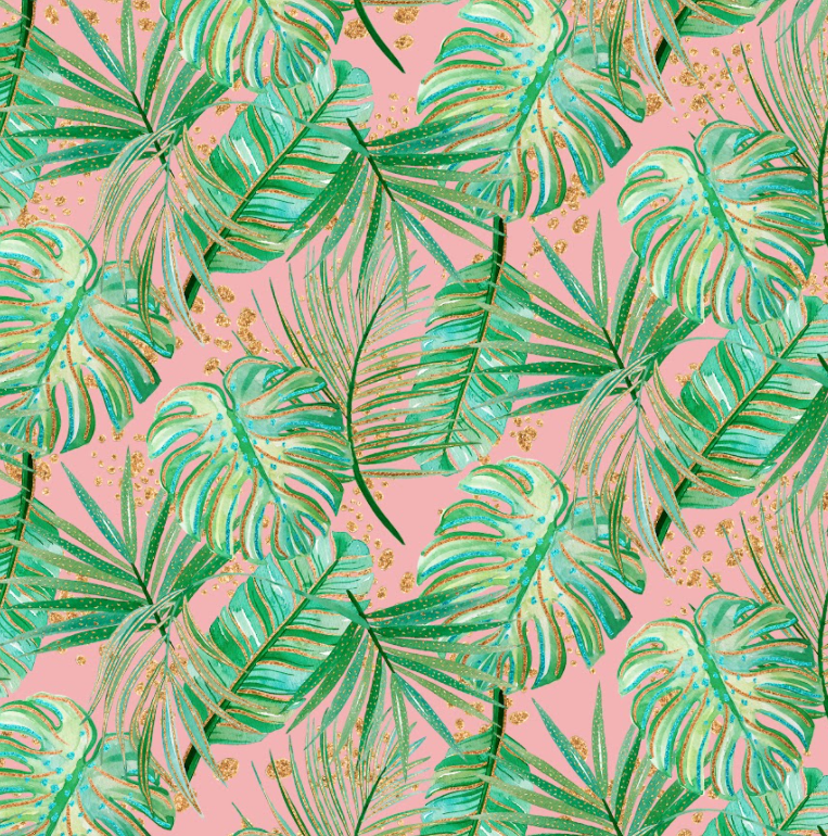 Pre-Order Bullet, DBP, Velvet and Rib Knit fabric Palm Leaves w/Pink Floral makes great bows, head wraps, bummies, and more.