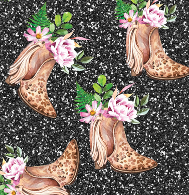Pre-Order Bullet, DBP, Velvet and Rib Knit fabric Cowgirl Boot Floral Animal Western makes great bows, head wraps, bummies, and more.