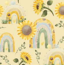 Load image into Gallery viewer, Pre-Order Bullet, DBP, Velvet and Rib Knit fabric Sunflower Rainbow Season Floral makes great bows, head wraps, bummies, and more.