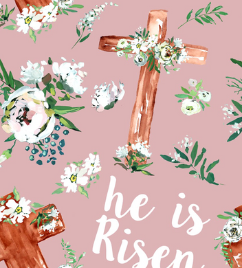 Pre-Order Bullet, DBP, Velvet and Rib Knit fabric He is Risen Easter Title Floral makes great bows, head wraps, bummies, and more.