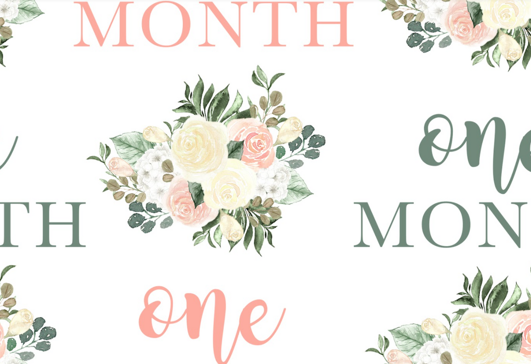 Pre-Order Bullet, DBP, Velvet and Rib Knit fabric One Month Milestone Floral makes great bows, head wraps, bummies, and more.
