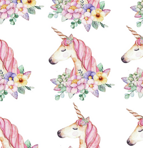 Pre-Order Unicorn w/White Animals Girl Bullet, DBP, Rib Knit, Cotton Lycra + other fabrics