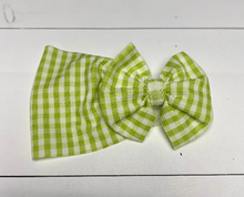 Load image into Gallery viewer, Green Gingham Headwraps, Clips, Nylon, Top Knot &amp; Piggies