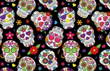Load image into Gallery viewer, Pre-Order Bullet, DBP, Velvet and Rib Knit fabric Halloween Sugar Skulls makes great bows, head wraps, bummies, and more.