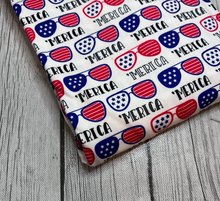 Load image into Gallery viewer, Pre-Order Bullet, DBP, Velvet and Rib Knit fabric Fourth of July &#39;MERICA makes great bows, head wraps, bummies, and more.
