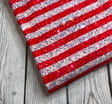 Load image into Gallery viewer, Ready to Ship DBP Fourth of July Red Silver Stripes Shapes makes great bows, head wraps, bummies, and more.