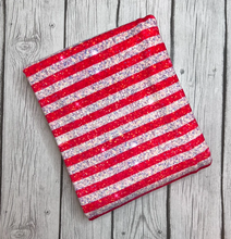 Load image into Gallery viewer, Ready to Ship DBP Fourth of July Red Silver Stripes Shapes makes great bows, head wraps, bummies, and more.