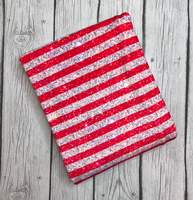 Pre-Order Bullet, DBP, Velvet, Rib Knit fabric Fourth of July Red Silver Faux Glitter Stripes Shapes makes great bows, head wraps, bummies, and more.