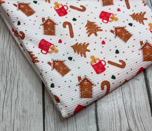 Load image into Gallery viewer, Pre-Order Bullet, DBP, Velvet and Rib Knit fabric Hot Coco &amp; Gingerbread Christmas Food makes great bows, head wraps, bummies, and more.