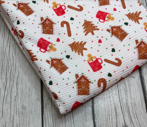 Pre-Order Bullet, DBP, Velvet and Rib Knit fabric Hot Coco & Gingerbread Christmas Food makes great bows, head wraps, bummies, and more.