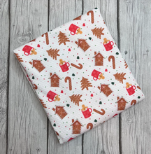 Load image into Gallery viewer, Pre-Order Bullet, DBP, Velvet and Rib Knit fabric Hot Coco &amp; Gingerbread Christmas Food makes great bows, head wraps, bummies, and more.
