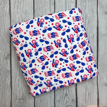 Load image into Gallery viewer, Pre-Order Bullet, DBP, Velvet and Rib Knit fabric Fourth of July USA!! Title makes great bows, head wraps, bummies, and more.